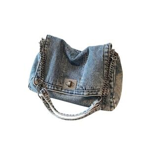 Denim Shoulder Bag Hobo Purse Chain Strap Flap Closure Trendy Women